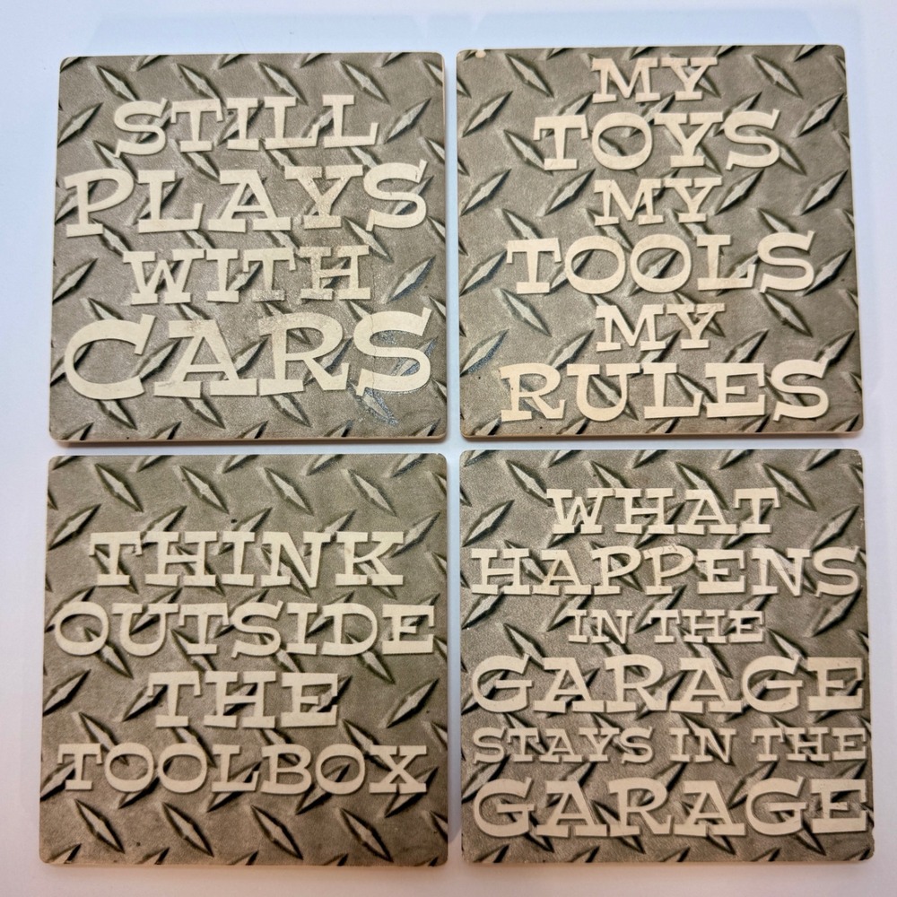 4pc Garage Theme Diamond Plate Coasters Still Plays With Cars Man Cave Decor